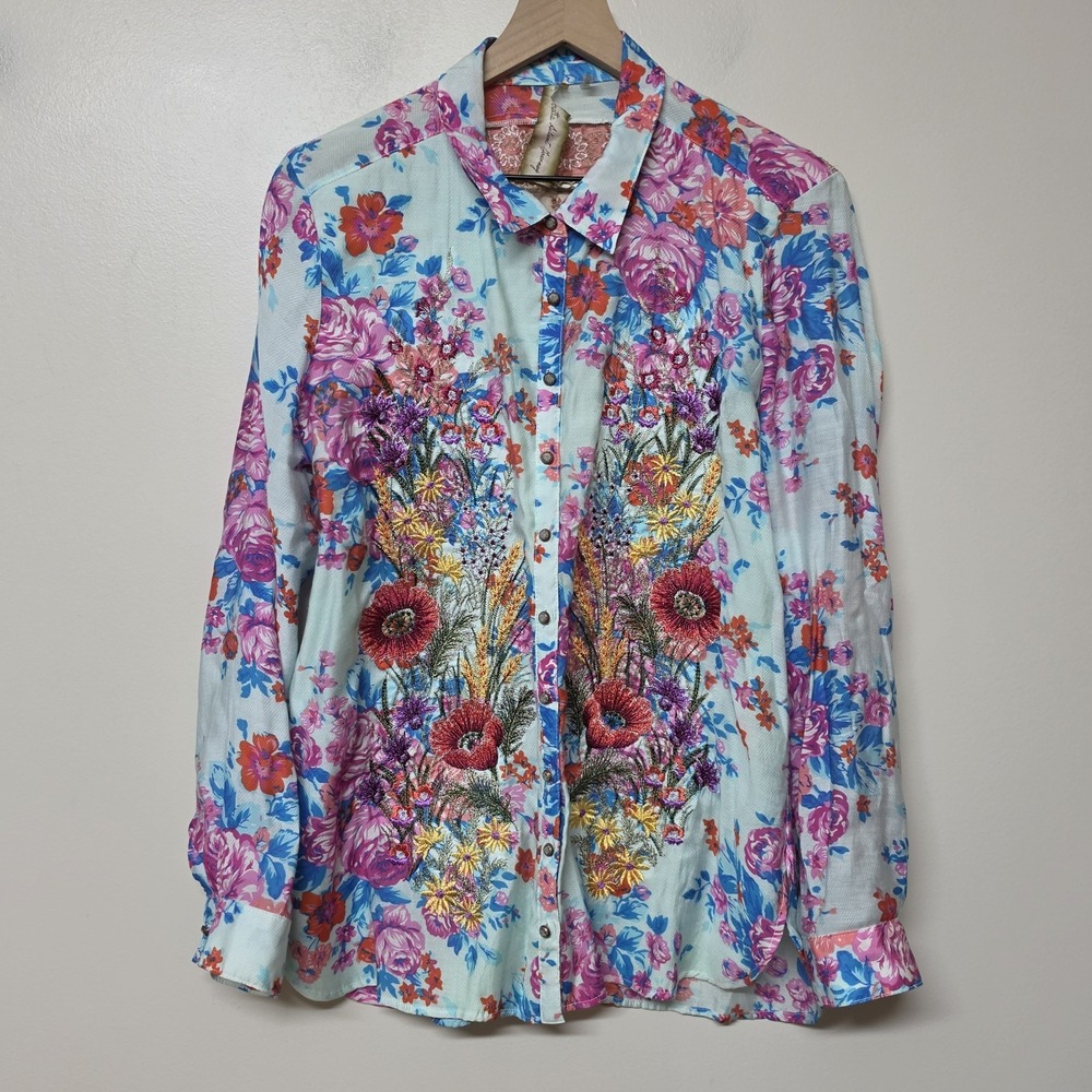 NWOT Aratta Silent Journey Our Hearts Embroidered Floral Shirt Long Sleeve Large
